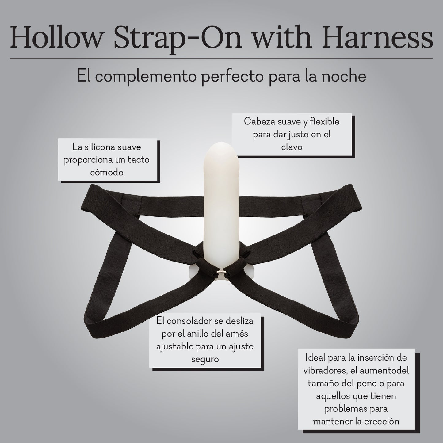 Hollow Strap-On with Harness Infographic Spanish Pure Romance